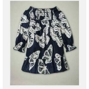 Baby Gap kids girl long sleeve Navy butterfly silver sparkle smocked dress 3 3T